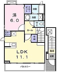アパショナード 2階1LDKの間取り