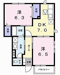 サンセール・リオン　Ｂ 1階2DKの間取り