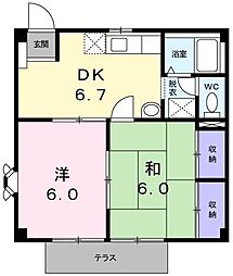 レジデンスイサム 2DKの間取図画像