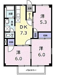 コモドハイツB 3DKの間取図画像