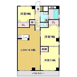 ヴュー鏡川 3LDKの間取図画像