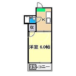 コーポながうね 3階1Kの間取り