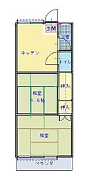 光コーポ 4階2DKの間取り