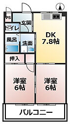 セントラルハイツ 3階2DKの間取り
