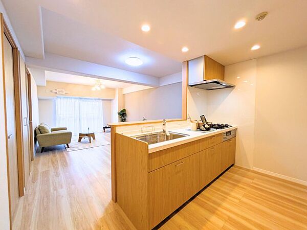 手元が隠れるカウンターキッチンを採用。リビングを見渡しながらお料理を楽しめます。