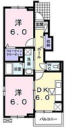 ライフライズA 1階2DKの間取り