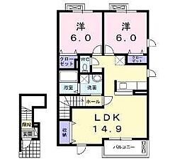 リスティストロイエ1 2LDKの間取図画像