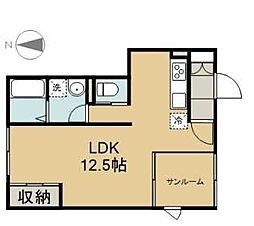 フォンターナB棟 1階ワンルームの間取り