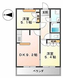 イーストリバー3 2DKの間取図画像