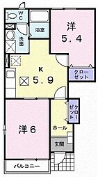 サンフラワー・ヒルズB 2DKの間取図画像