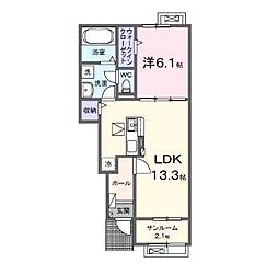 ベル・ヴィオラKVII 1階1LDKの間取り