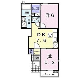 プリムローズ 1階2DKの間取り