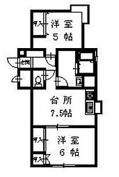 タウンズビル 2DKの間取図画像