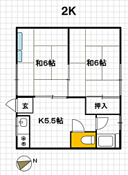 黒石コーポ 2Kの間取図画像