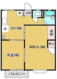 メゾン・デ・フルール 2DKの間取図画像