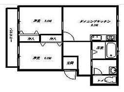 トゥー・ル・モンド月町 2DKの間取図画像