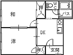 タウニィ上ノ町 2DKの間取図画像
