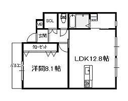 リヴィエールトピカピュアC（1号） 6階1LDKの間取り