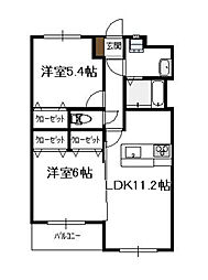 パークサイド城ケ崎（中） 3階2LDKの間取り