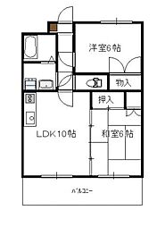 サンライズ本郷 2LDKの間取図画像