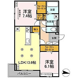D-resena旭通り 2階2LDKの間取り