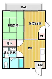 シャルマン花山手 2DKの間取図画像