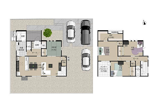2号地:2880万円(土地61.34坪/建物34.62坪)