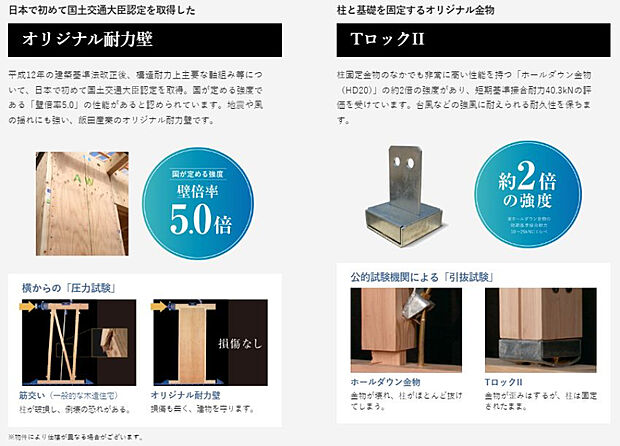 地震や風の揺れにも強い、飯田産業のオリジナル耐力壁など