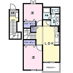 メゾンイースト 2号館 2階2LDKの間取り