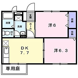 プリエールハイツ Ｂ 1階2DKの間取り