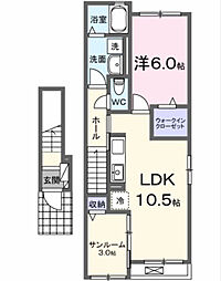 ハリーズコートＢ 2階1LDKの間取り