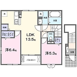 リヴィエール清武  2階2LDKの間取り