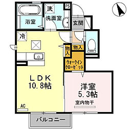 ビーチヒルA棟 1LDKの間取図画像