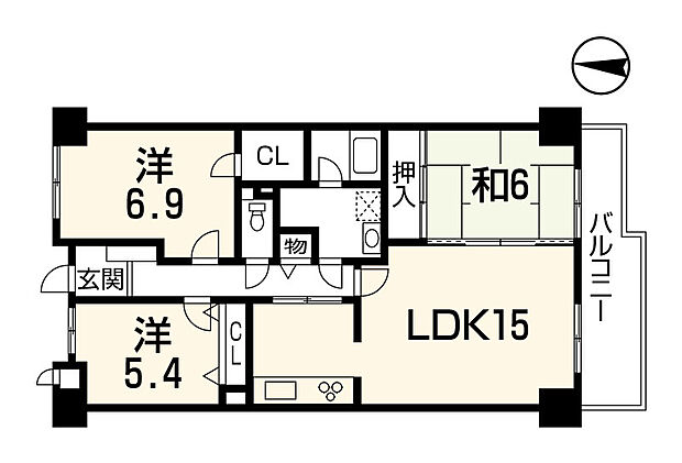 シャルマンコーポ野洲2(3LDK) 1階/-の間取り