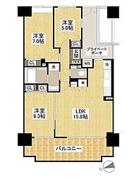 ダイアパレスリバーコート古市 3LDKの間取図画像