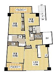 ヒルズアリーナ1番館 3LDKの間取図画像