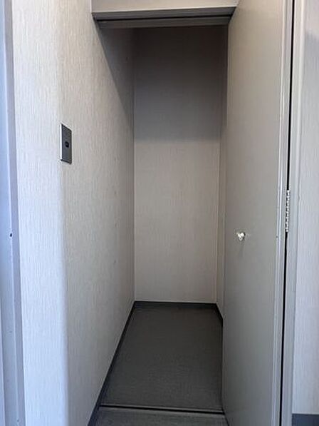 奥行きがあり使いやすい物入収納!掃除道具や季節家電、日用品のストックに重宝します。