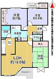 リブウェル山鼻南 3LDKの間取図画像