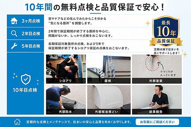 お引渡し後に最大10回の無料定期点検を行っています。