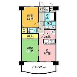 朝日プラザ倉敷ミレニアム 2DKの間取図画像