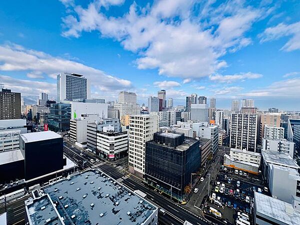 【洋室眺望】大通エリアのビル群が広がる眺望。