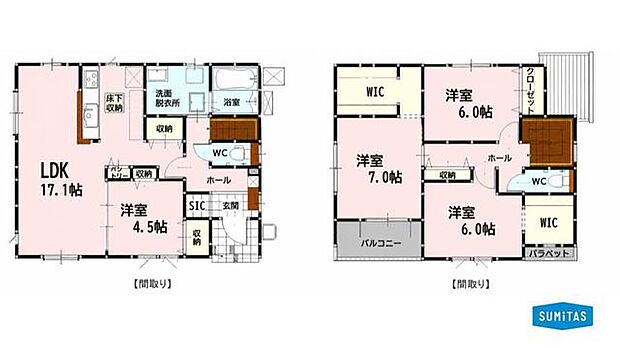 全居室収納やWIC、SICを備えた、収納力豊富な快適4LDKの間取りです。