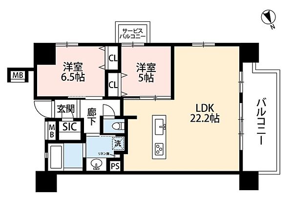 1LDK（LDK22.2/洋6.5/洋5）