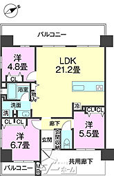 プレサンスロジェ宜野湾大山ヴォール 3LDKの間取図画像