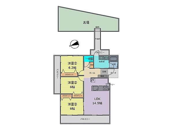 専用庭付きの3LDK