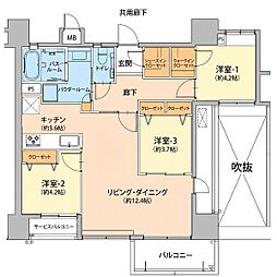 プレサンスロジェおもろまちレーヴ 3LDKの間取図画像