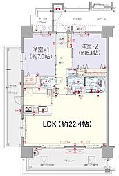 レーヴグランディてだこ浦西駅前 2LDKの間取図画像