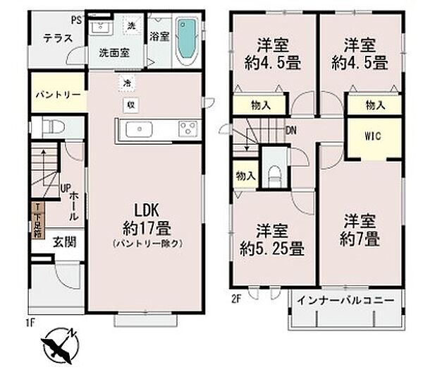 Ｄ号棟☆4ＬＤＫ＋パントリー＋ＷＩＣ☆オール洋間♪駐車3台可能♪