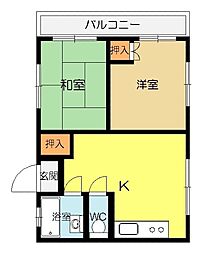 リバービュー赤畑A棟 2LDKの間取図画像