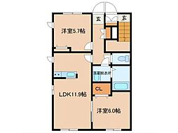 エスポワール桜C 1階2LDKの間取り